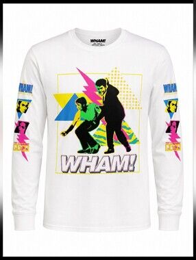 WHAM! Wake Me Up Before You Go-Go Graphic Long Sleeve Band Tee White XL Retro 80